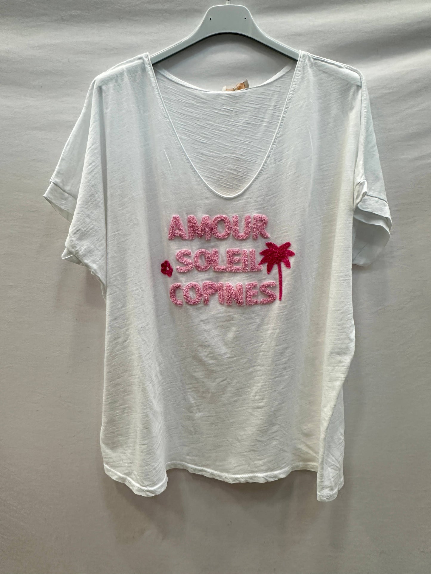 T-shirt Blanc "AMOUR SOLEIL COPINES" @91860_TsAmourSummer