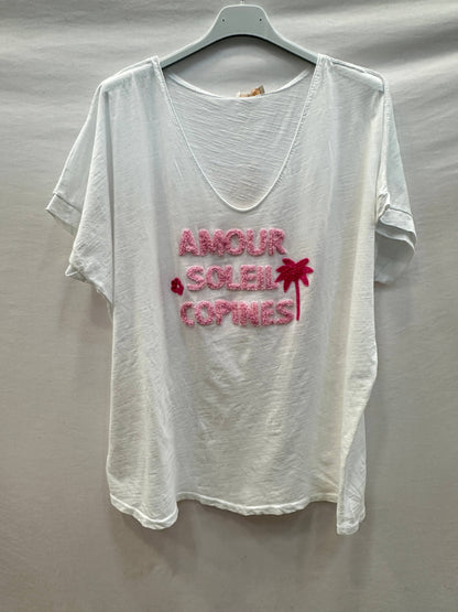 T-shirt Blanc "AMOUR SOLEIL COPINES" @91860_TsAmourSummer