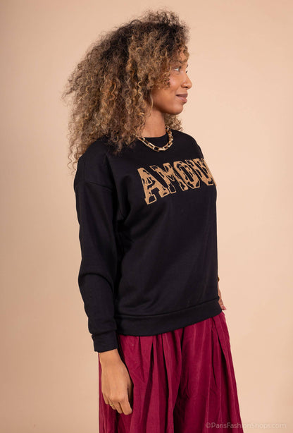 Sweat broderie "AMOUR" léopard  PP2514