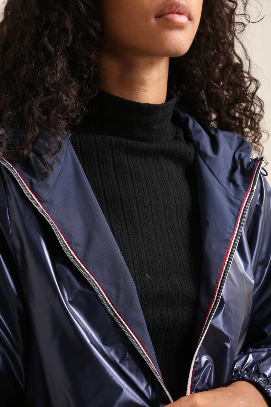 Veste coupe-vent imperméable réversible mi-longue à capuche