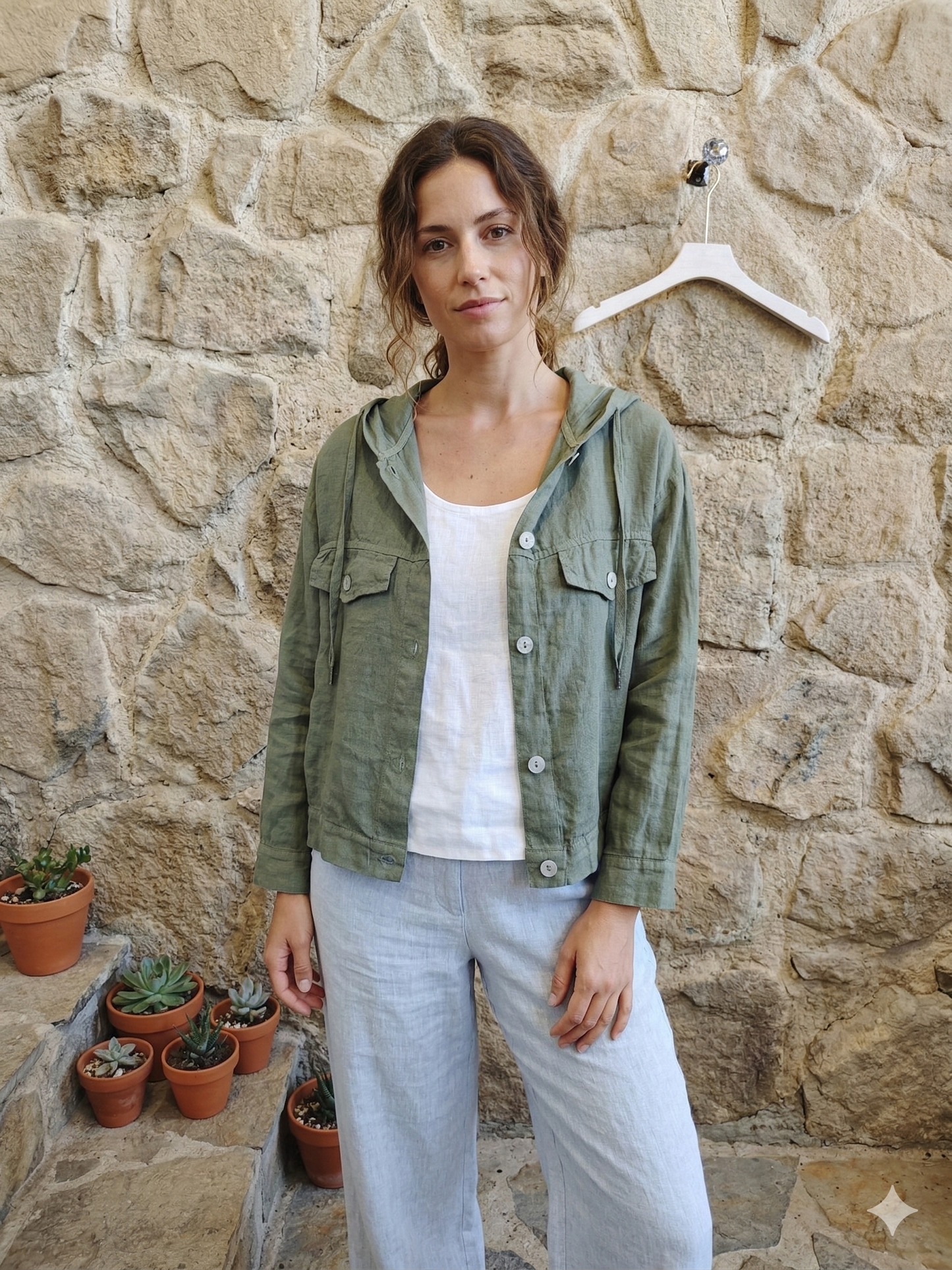 Réf-224150 BLOUSE À CAPUCHE LIN 100%