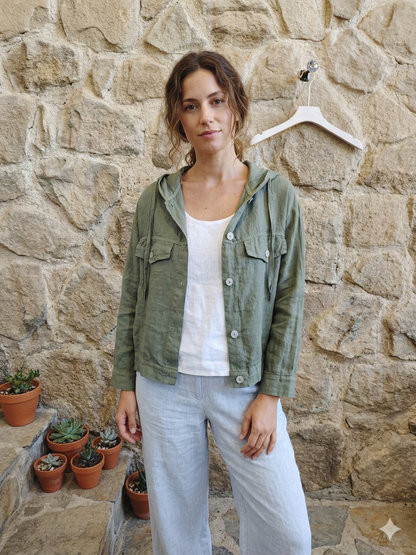 Réf-224150 BLOUSE À CAPUCHE LIN 100%