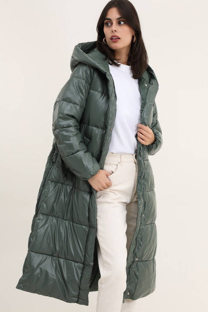 Doudoune extra longue avec capuche métallisée