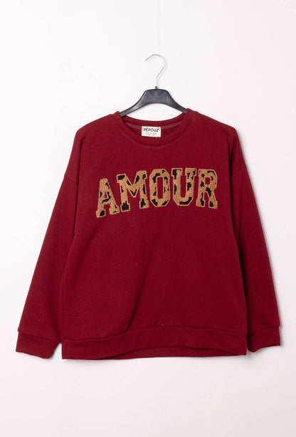 Sweat broderie "AMOUR" léopard  PP2514