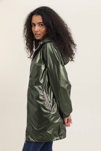 Veste coupe-vent imperméable réversible mi-longue à capuche