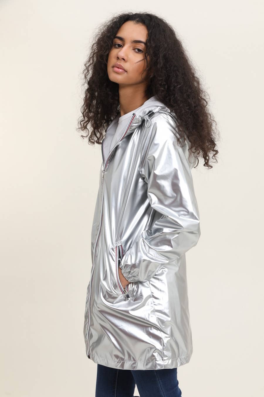 Veste coupe-vent imperméable réversible mi-longue à capuche