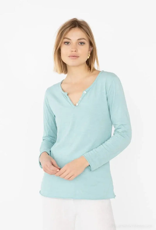 T-Shirt col tunisien manches longues @9925 col tunisien