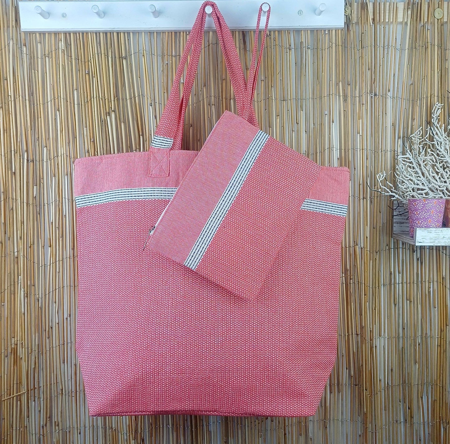 Sac de plage Bohémia Corail 100% coton