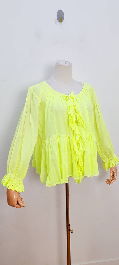 Blouse bohème manches longues à volants