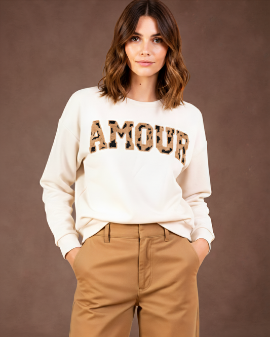 Sweat broderie "AMOUR" léopard  PP2514
