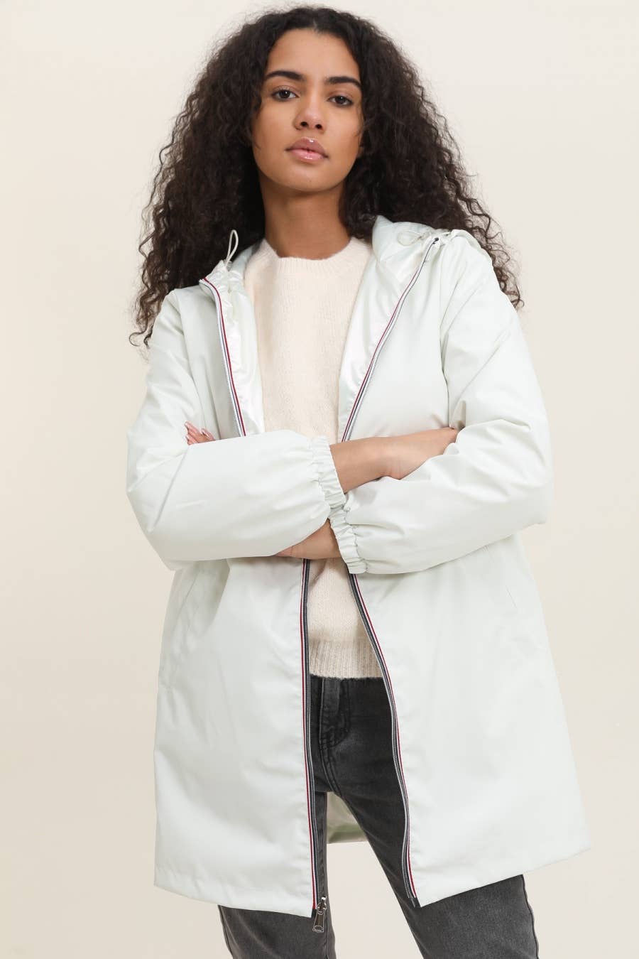 Veste coupe-vent imperméable réversible mi-longue à capuche