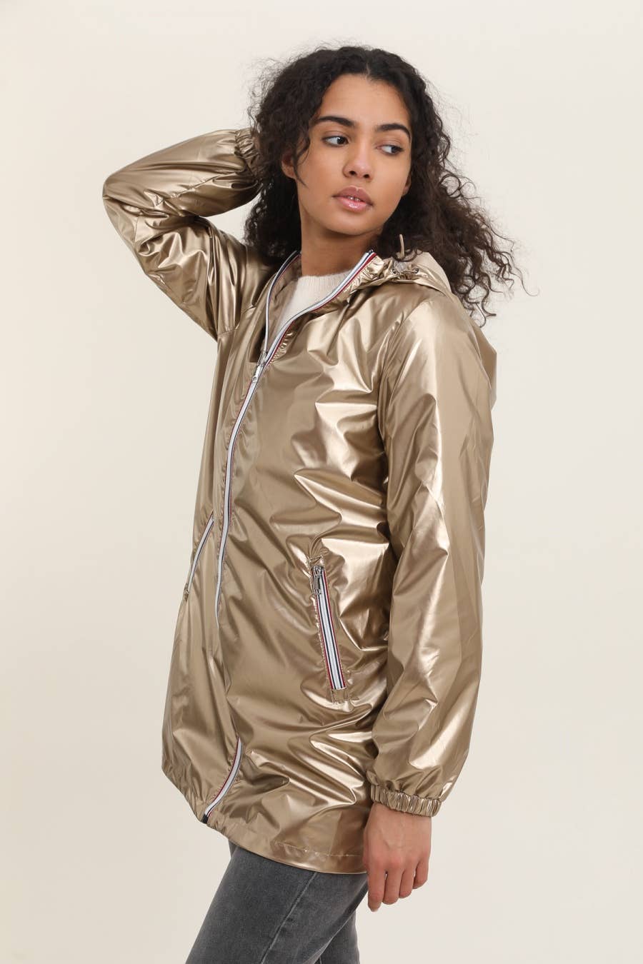 Veste coupe-vent imperméable réversible mi-longue à capuche