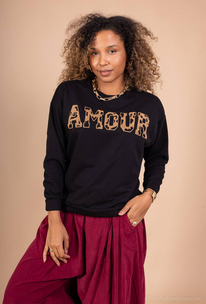 Sweat broderie "AMOUR" léopard  PP2514