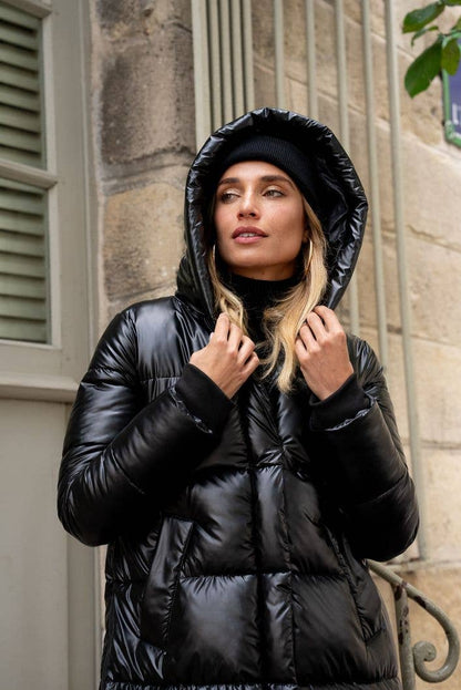 Doudoune extra longue avec capuche métallisée