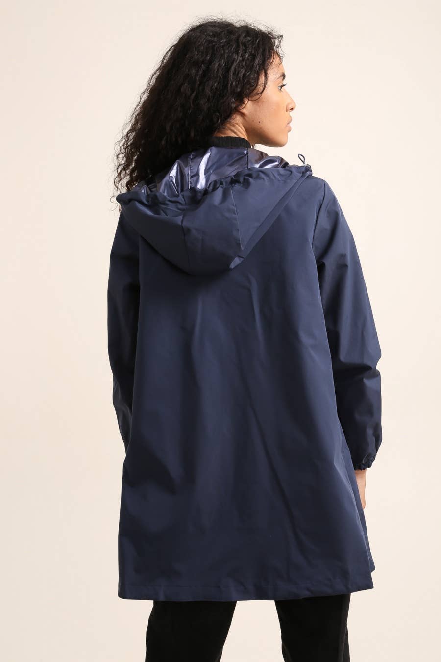 Veste coupe-vent imperméable réversible mi-longue à capuche