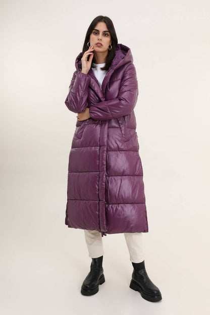 Doudoune extra longue avec capuche métallisée