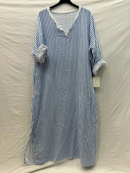 Robe longe  à rayure avec boutons @81820_RLBoutRayure