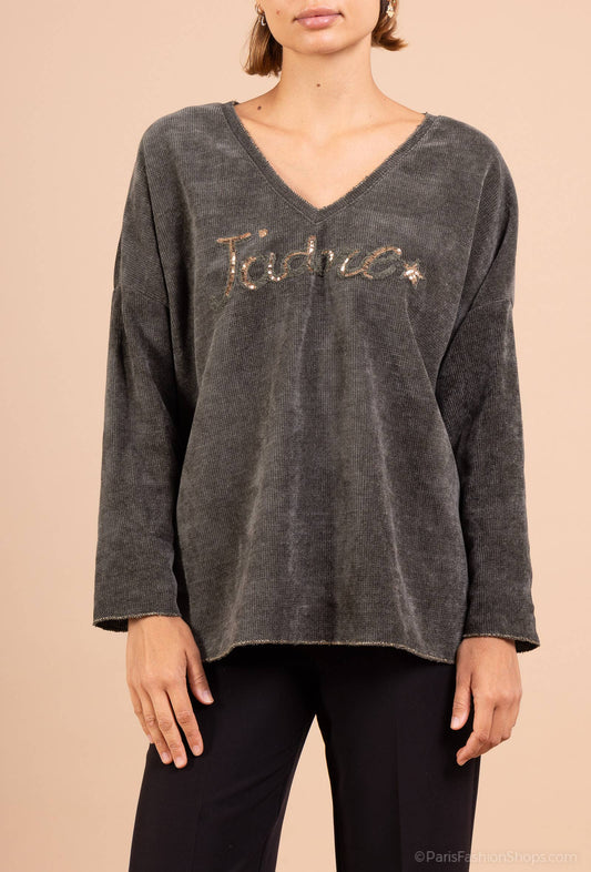 Sweat-shirt En Velours j'adore @4589_HVJadore