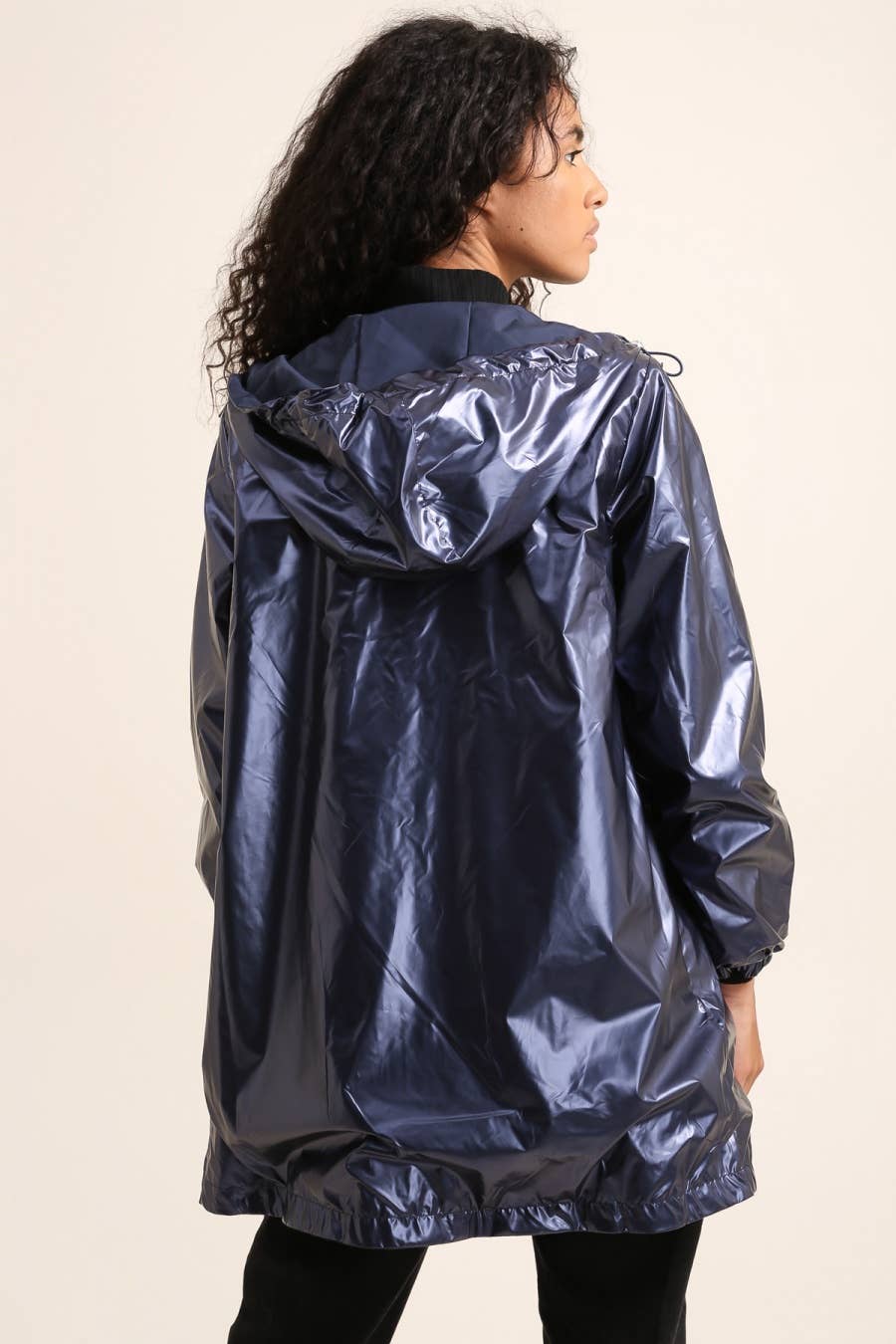 Veste coupe-vent imperméable réversible mi-longue à capuche