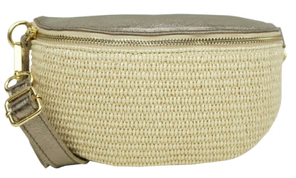 Sac banane en raphia garni cuir Julie 53004-4