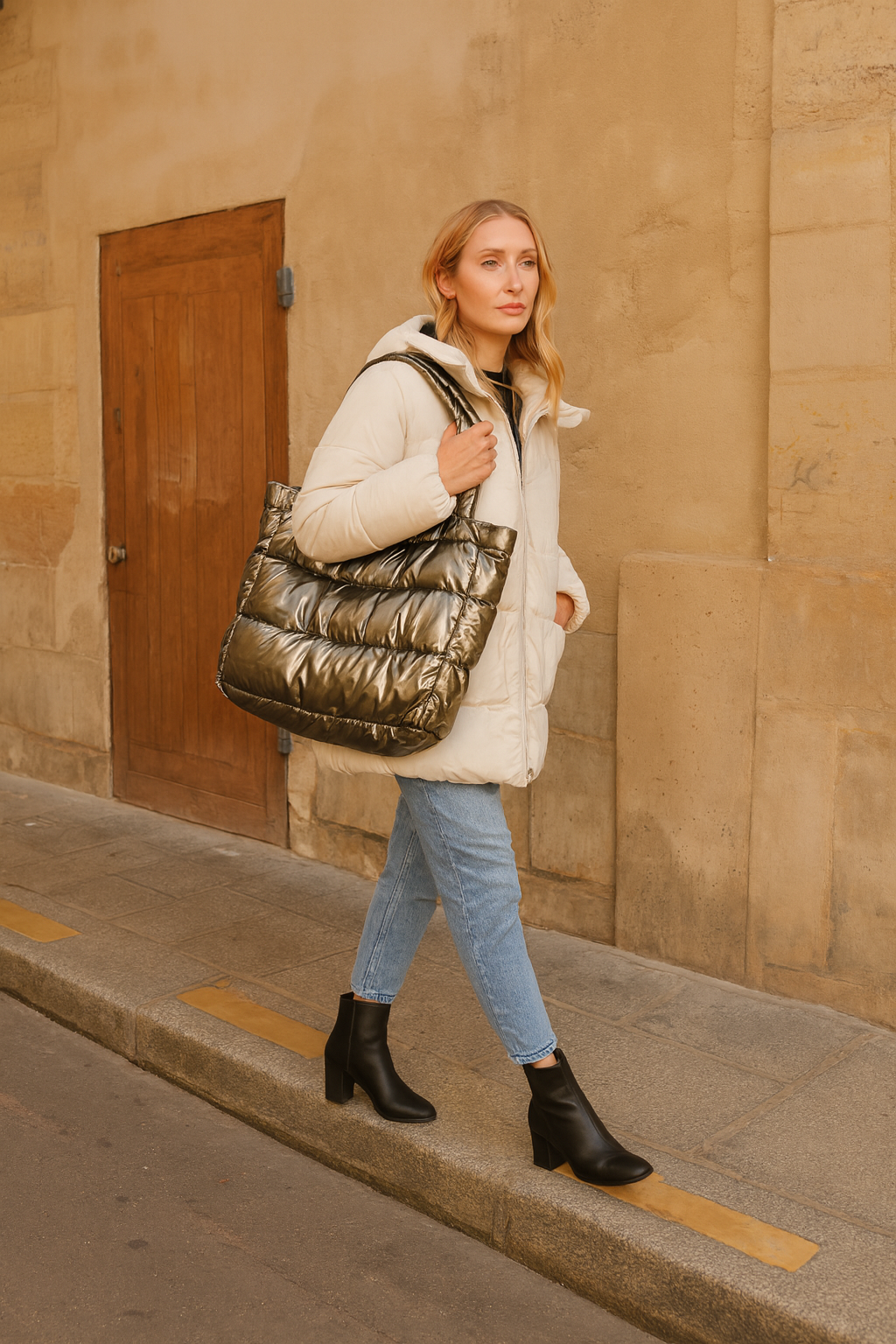 Sac cabas matelassé surpiqûres doudoune