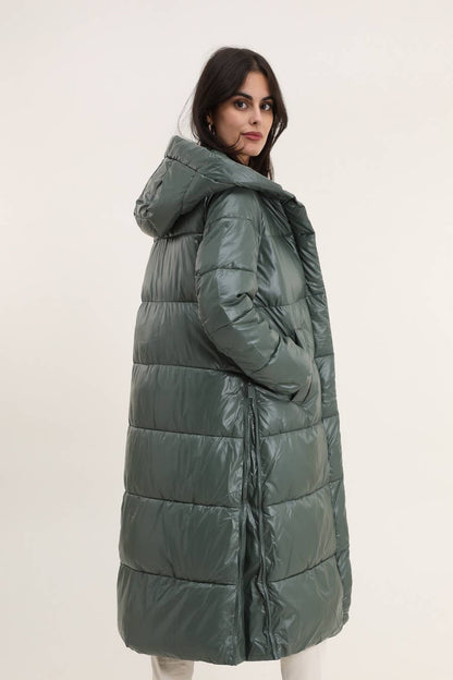 Doudoune extra longue avec capuche métallisée