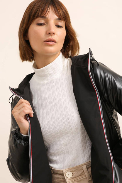 Veste coupe-vent imperméable réversible mi-longue à capuche