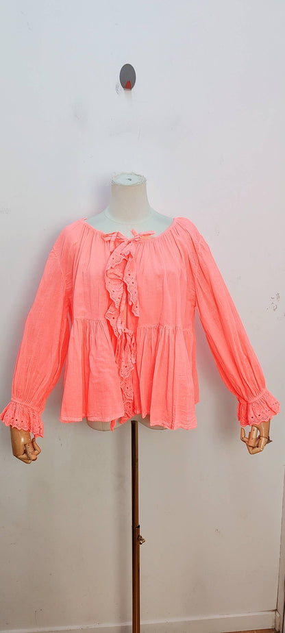 Blouse bohème manches longues à volants