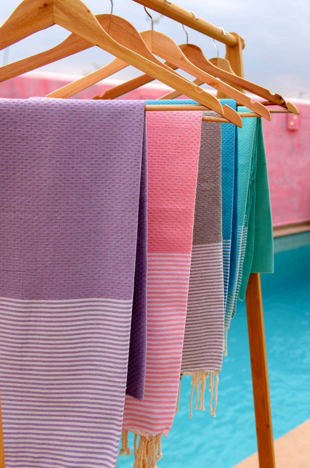 Fouta nid d'abeille Onda Bleu paon 100% coton