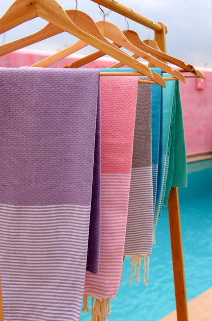 Fouta nid d'abeille Onda Bleu paon 100% coton
