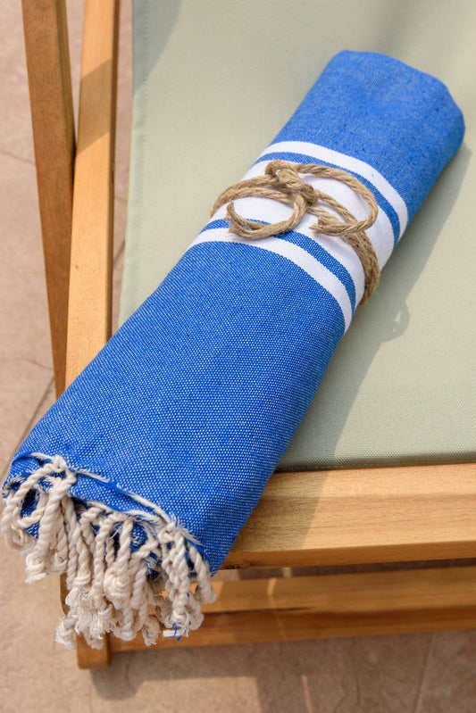 Fouta Auténtica Bleu roi Tissage plat 100% coton
