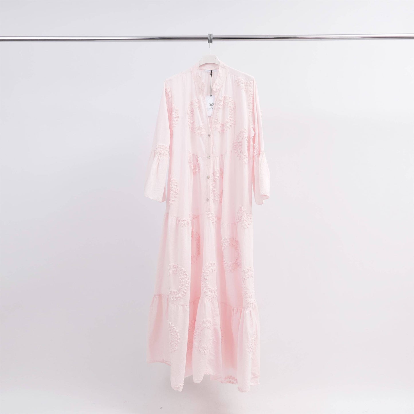 Robe longue brodée en coton col mao – LR10681