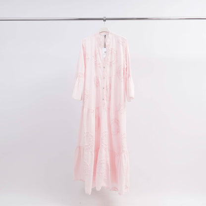 Robe longue brodée en coton col mao – LR10681