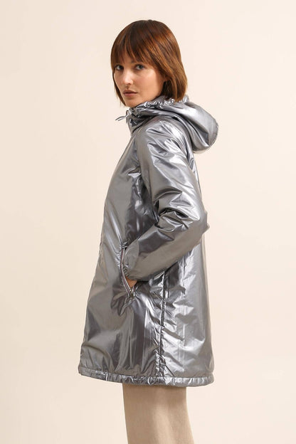 Veste coupe-vent imperméable réversible mi-longue à capuche