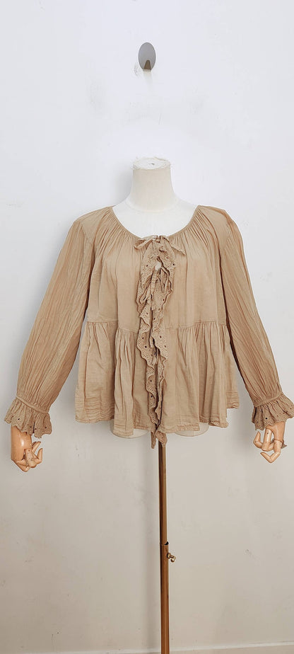 Blouse bohème manches longues à volants