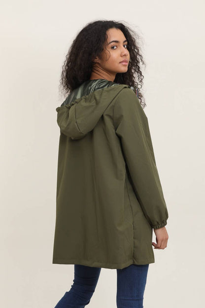Veste coupe-vent imperméable réversible mi-longue à capuche
