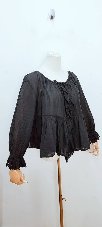 Blouse bohème manches longues à volants