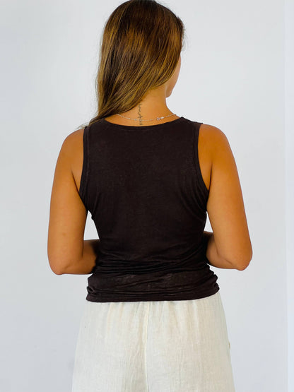 Réf-3981 T-SHIRT BASIQUE À BRETELLES 100 % LIN