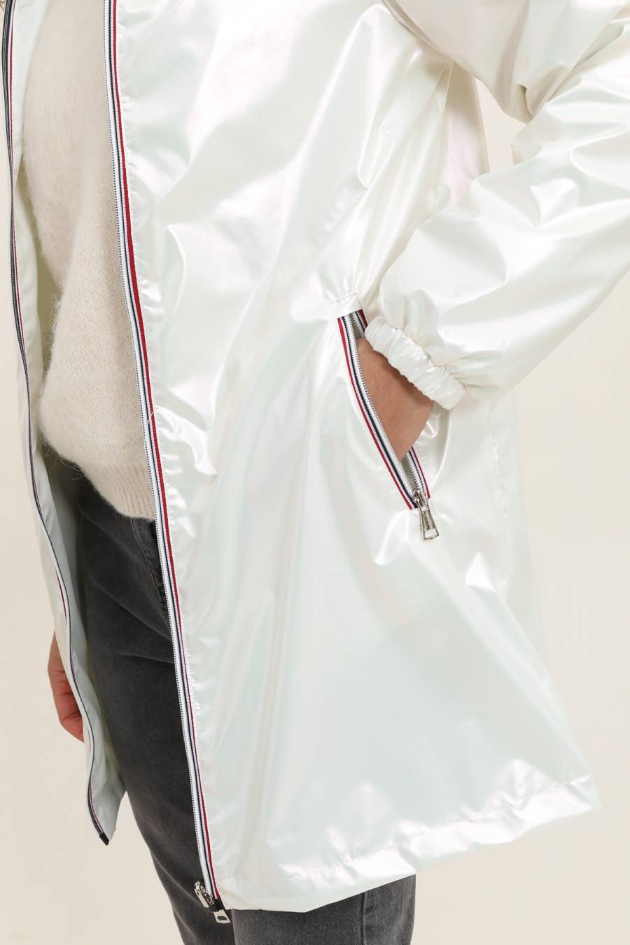 Veste coupe-vent imperméable réversible mi-longue à capuche