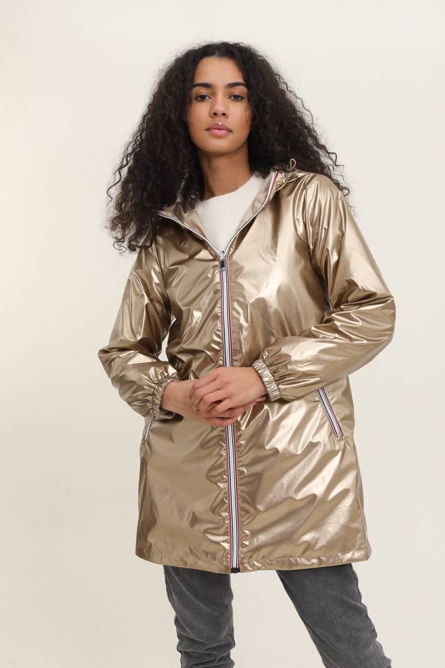 Veste coupe-vent imperméable réversible mi-longue à capuche