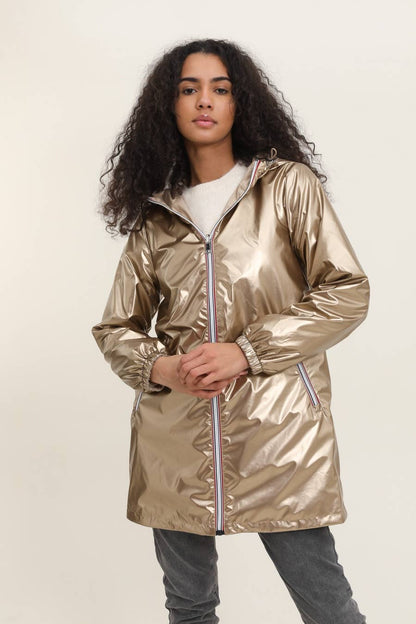 Veste coupe-vent imperméable réversible mi-longue à capuche