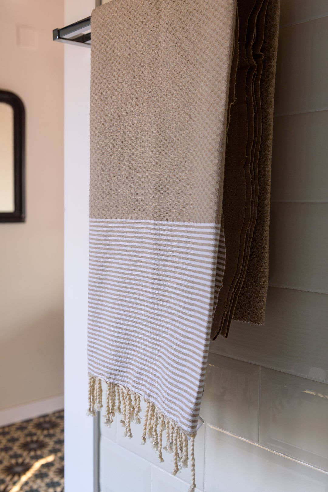 Fouta nid d'abeille Onda Beige 100% coton