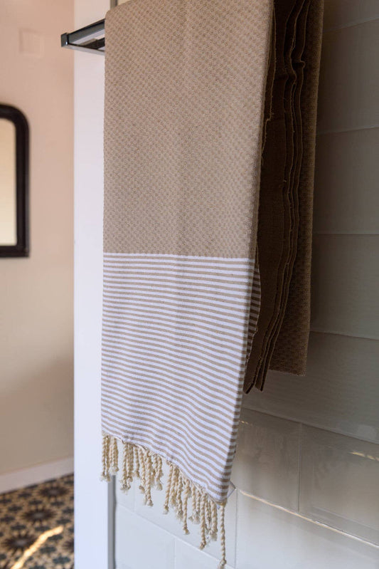Fouta nid d'abeille Onda Beige 100% coton