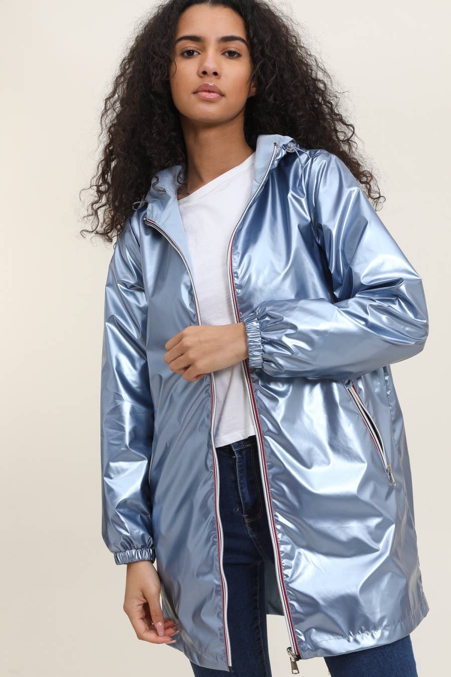 Veste coupe-vent imperméable réversible mi-longue à capuche