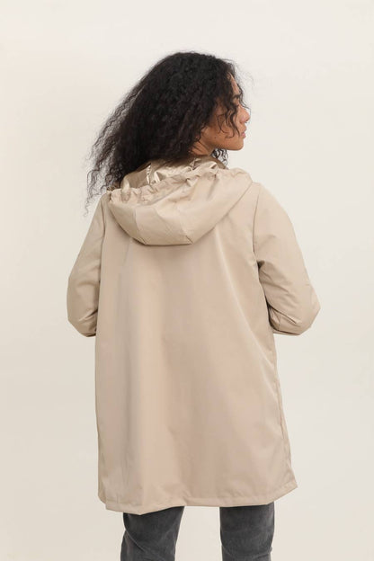 Veste coupe-vent imperméable réversible mi-longue à capuche