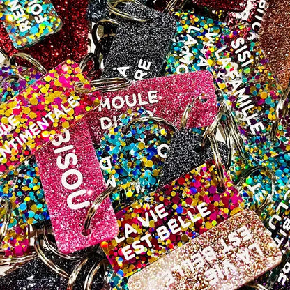 ROULE MA POULE Porte-clés à paillettes Plus de Love