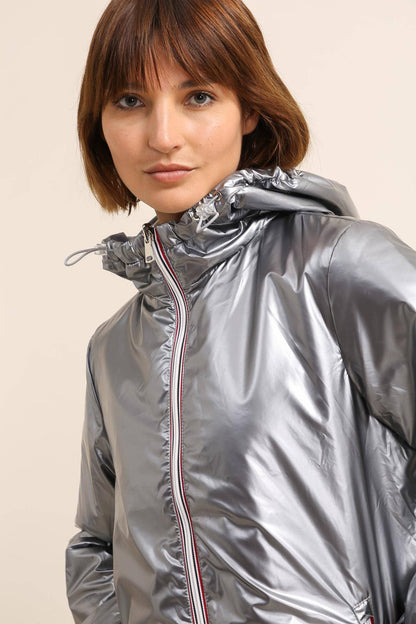 Veste coupe-vent imperméable réversible mi-longue à capuche