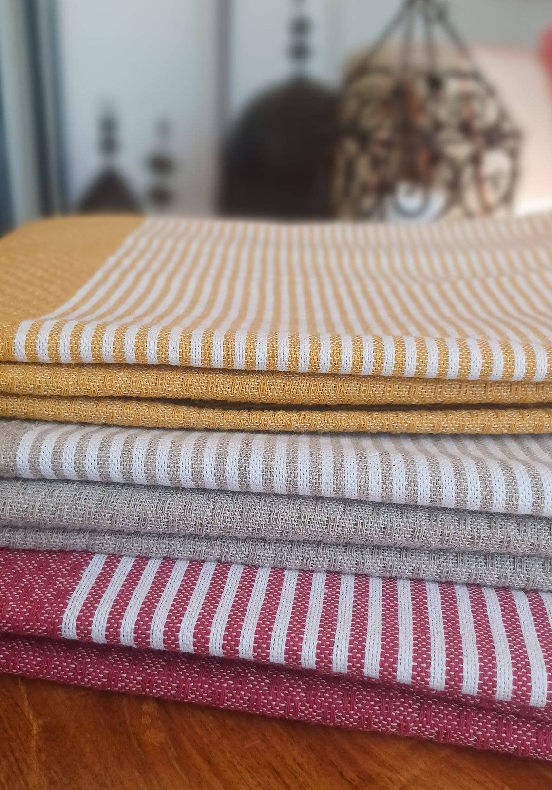 Fouta nid d'abeille Onda Bleu paon 100% coton