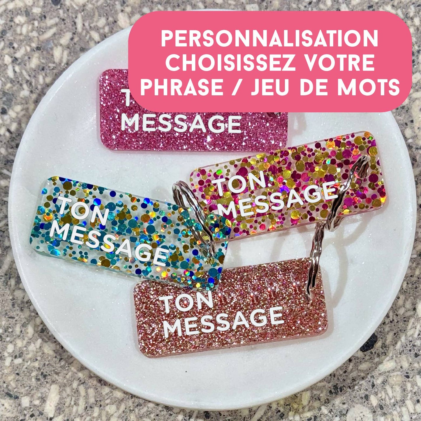 PERSONNALISATION Porte-clés à paillettes Plus de Love