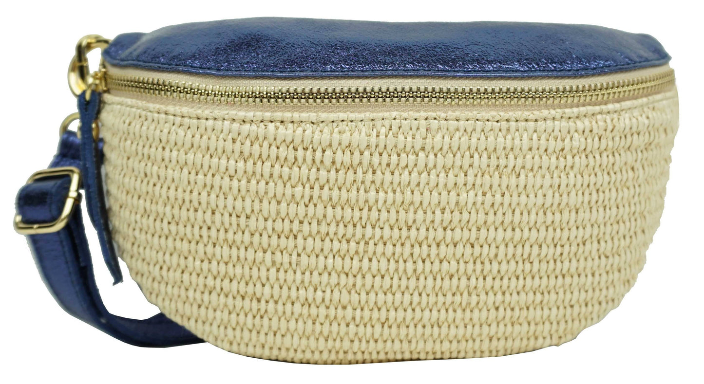 Sac banane en raphia garni cuir Julie 53004-4